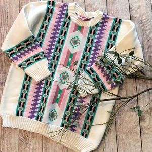 1980’s vintage pastel geometric print sweater  L